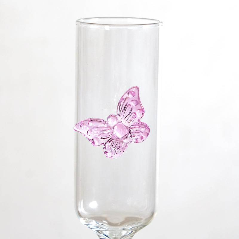 Pink Butterfly Champagne Flute Glass 200ml