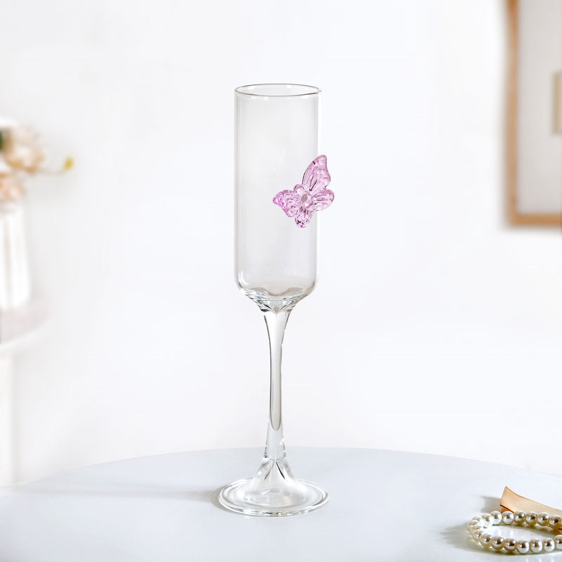 Pink Butterfly Champagne Flute Glass 200ml