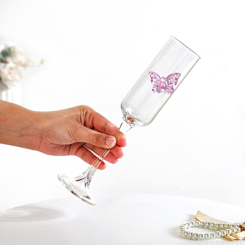 Pink Butterfly Champagne Flute Glass 200ml