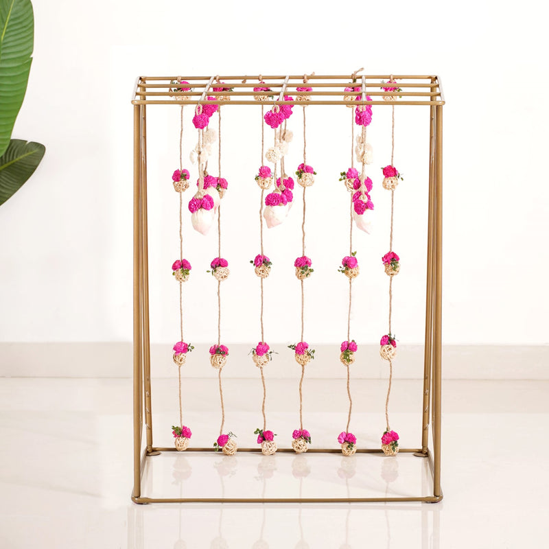 Box Frame Metal Backdrop With Floral Wall Hangings