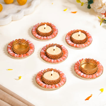 Pink Kundan Tea Light Candle Holders