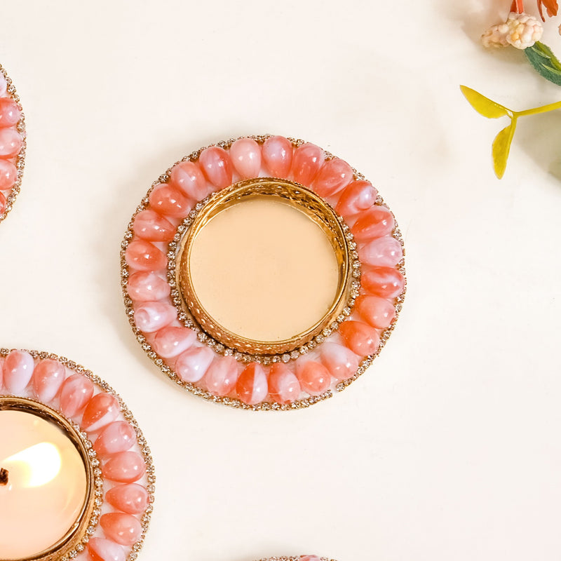 Pink Kundan Tea Light Candle Holders