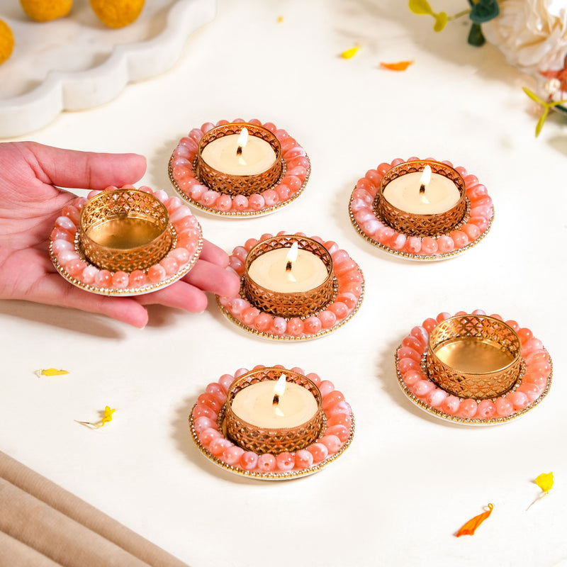 Pink Kundan Tea Light Candle Holders