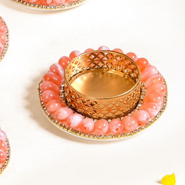 Pink Beaded Tea Light Candle Holders Set Of 6