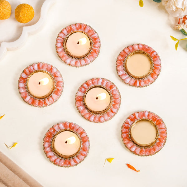 Pink Beaded Tea Light Candle Holders Set Of 6