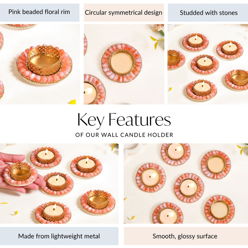 Pink Kundan Tea Light Candle Holders