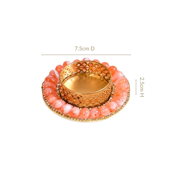 Pink Beaded Tea Light Candle Holders Set Of 6