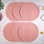 Pink Embossed Warli Design Round Table Mat Set Of 6