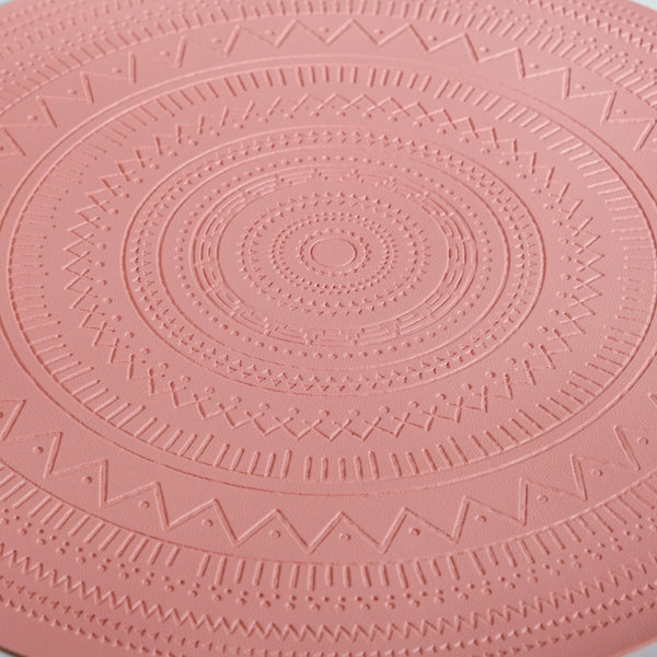 Pink Embossed Warli Design Round Table Mat Set Of 6