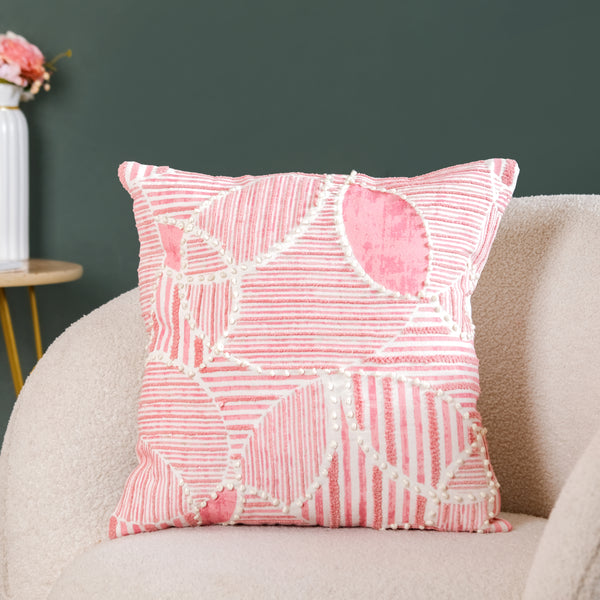 Soft Pink Embroidered Couch Cushion Cover 40x40 cm