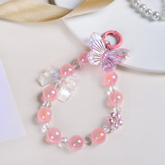 Pink Garden Charm Keyring With Beads