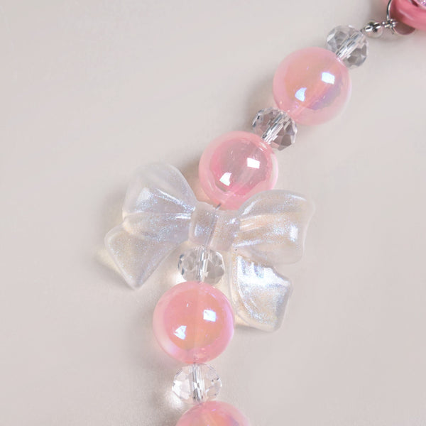 Pink Garden Charm Keyring With Beads