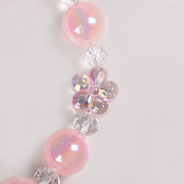 Pink Garden Charm Keyring With Beads