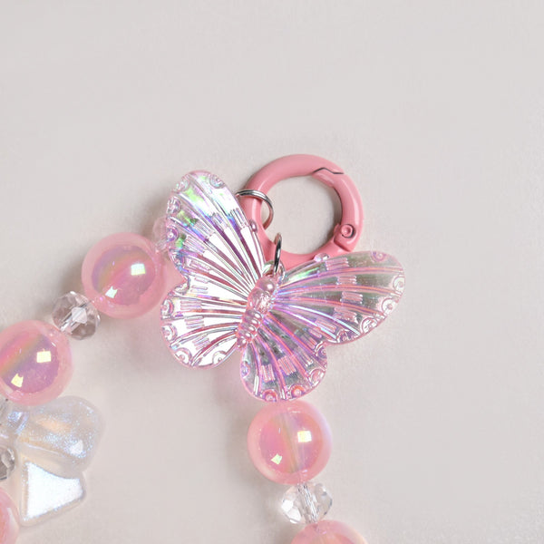 Pink Garden Charm Keyring With Beads