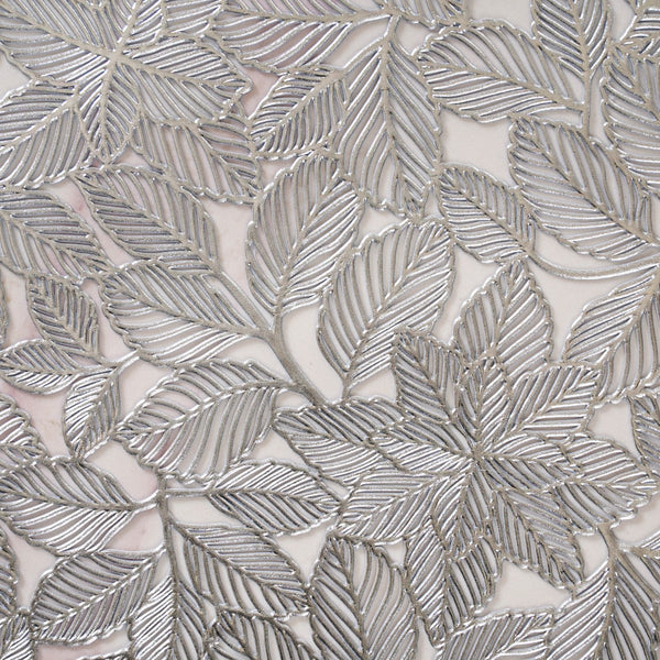 Round Silver Leaves Waterproof Placemat Set Of 6