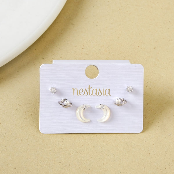 Planets And Stars Silver Studs Set Of 3