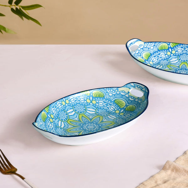 Green And Blue Mandala Serving Platter Set Of 2