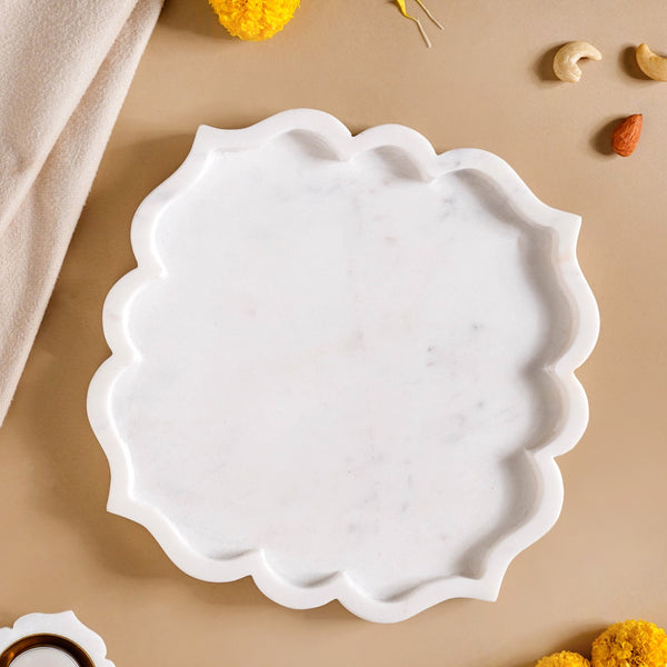 Marble Stone Platter With Mehrab Design 10 Inch