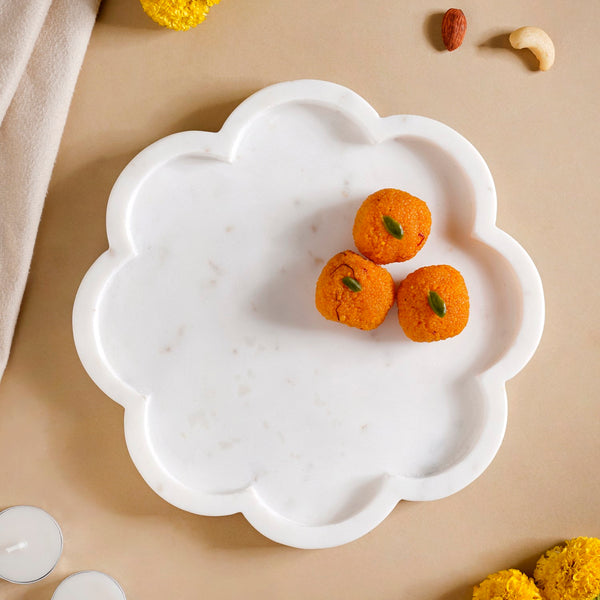 Sustainable Marble Stone Flower Platter 9 Inch