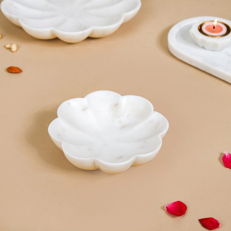 White Marble Stone Flower Platter Small