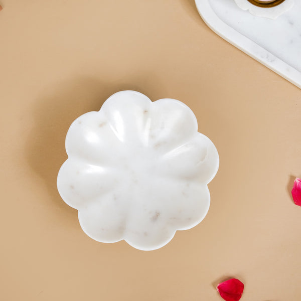 White Marble Stone Flower Platter Small 6 Inch