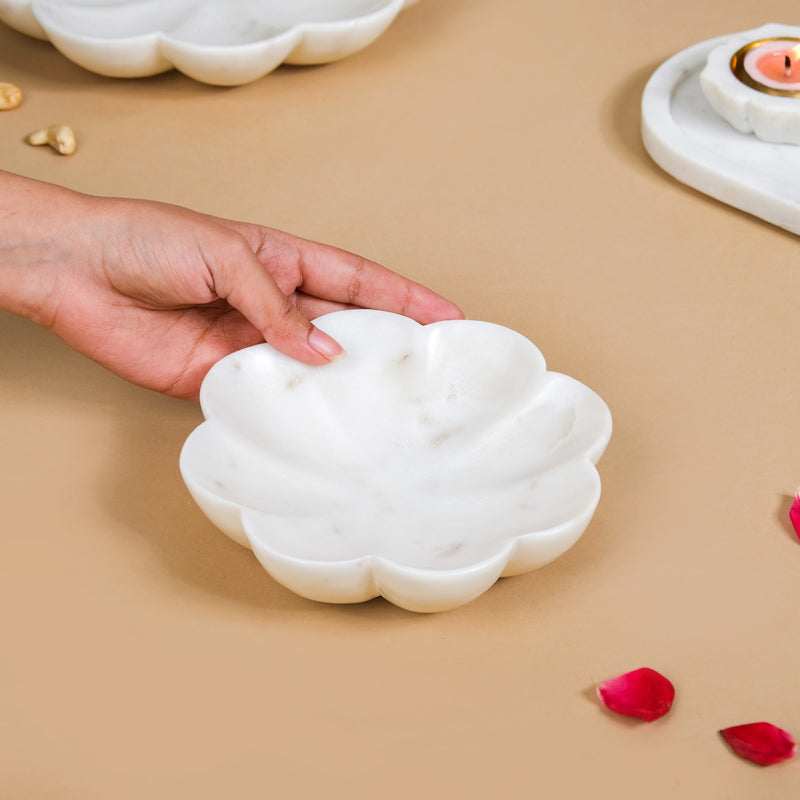 White Marble Stone Flower Platter Small