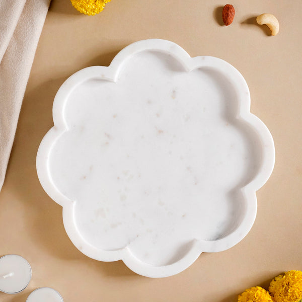 Sustainable Marble Stone Flower Platter 9 Inch