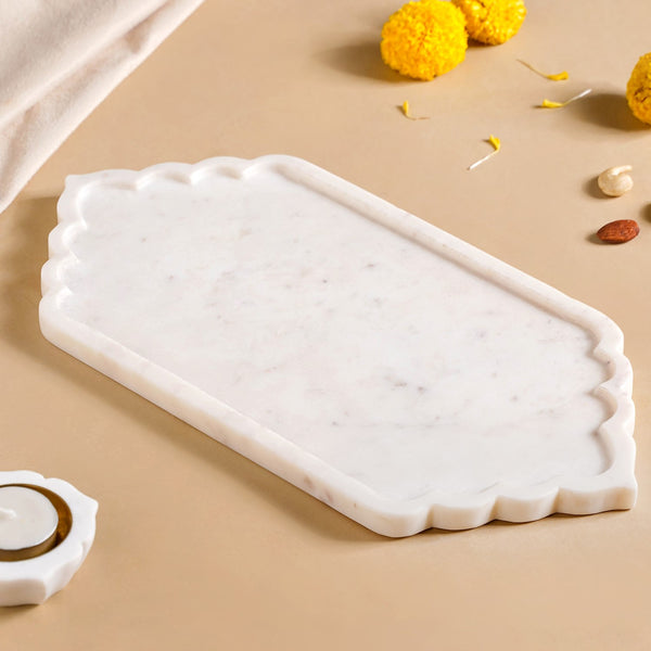 Mehrab Design Natural Marble Serving Platter 14 Inch