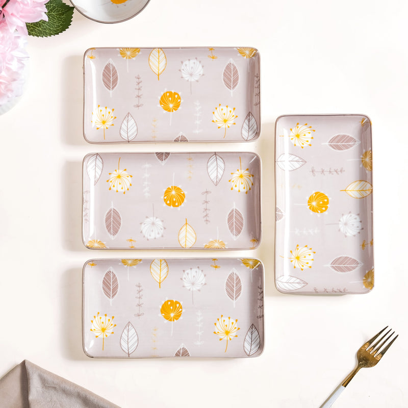 Set Of 4 Dandelion Starter Platters 8x4 Inch - Ceramic platters, platter set, serving platters, serving platter set,