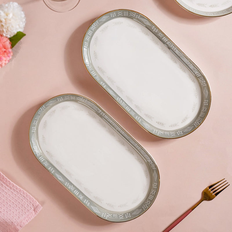 Azo Grey Set Of 2 Serving Platters 12 Inch - Ceramic platter, ceramic platter set, platter for snacks, snack platters