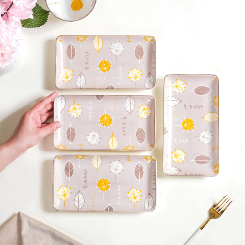 Set Of 4 Dandelion Starter Platters 8x4 Inch - Ceramic platters, platter set, serving platters, serving platter set,