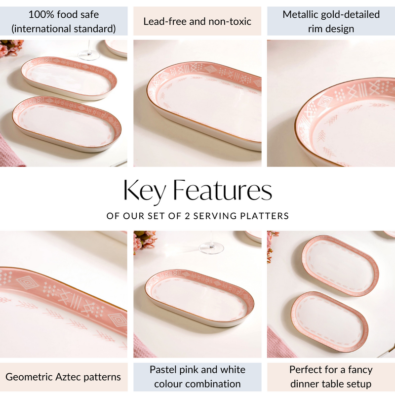 Set Of 2 Azo Pink Serving Platters 12 Inch - Serving platter, serving platter for snacks, platter set, serving platter set
