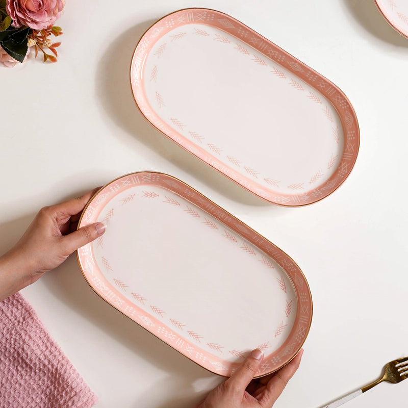 Set Of 2 Azo Pink Serving Platters 12 Inch - Serving platter, serving platter for snacks, platter set, serving platter set