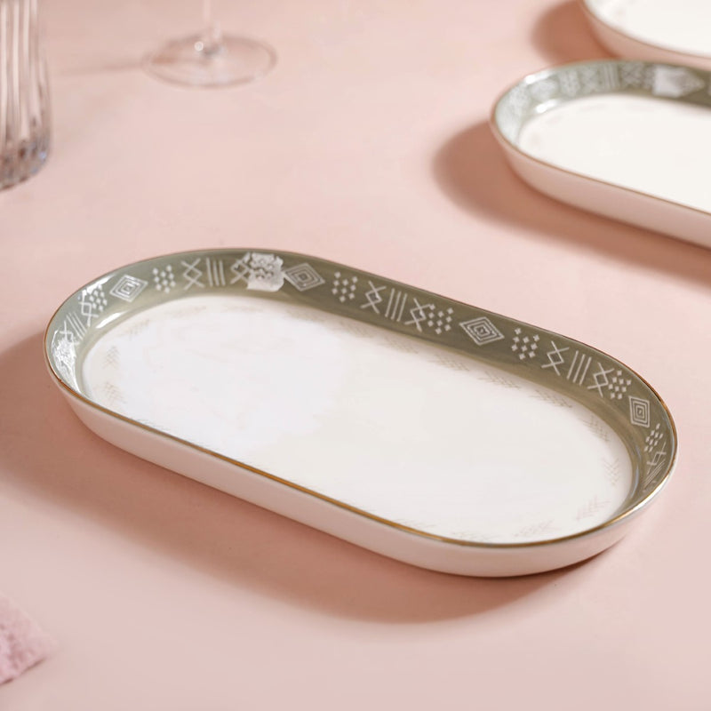 Azo Grey Set Of 2 Serving Platters 12 Inch - Ceramic platter, ceramic platter set, platter for snacks, snack platters