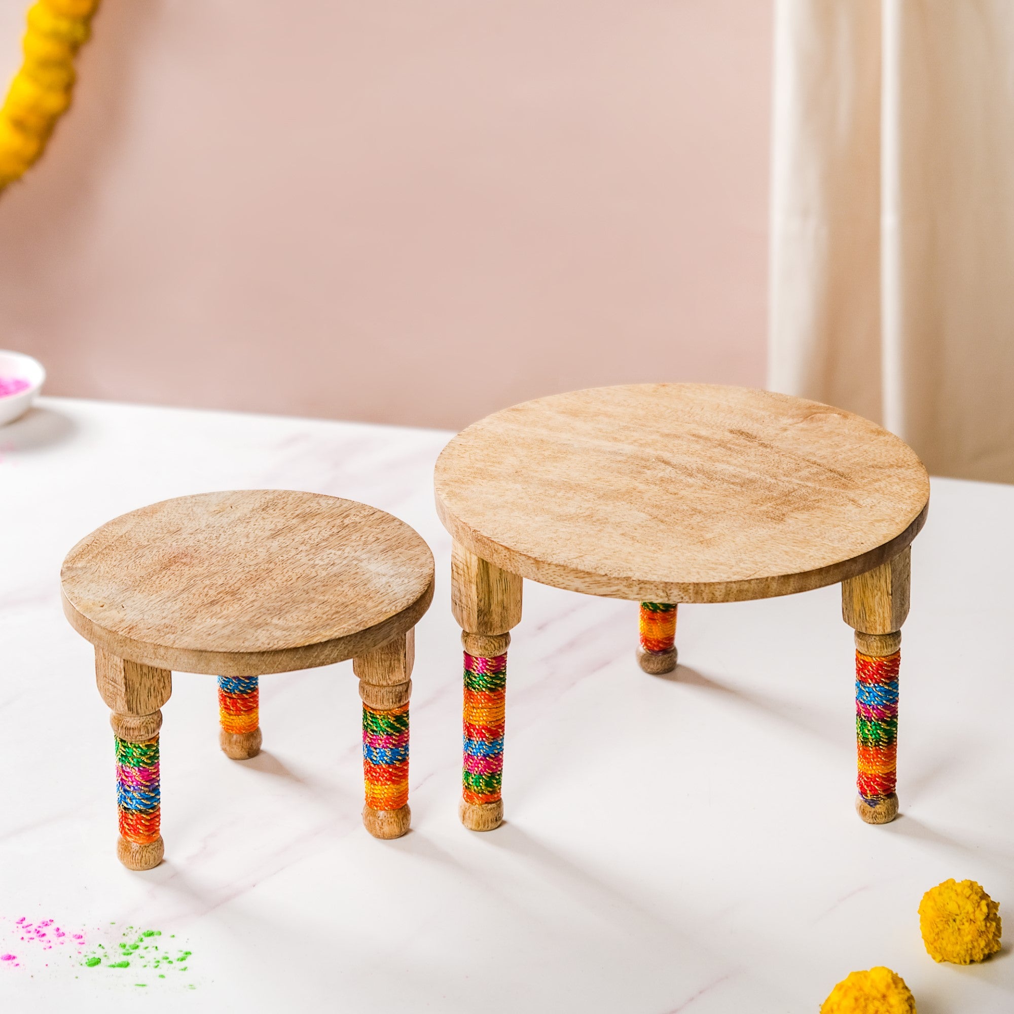 Set Of 2 Wooden Round Table Platters