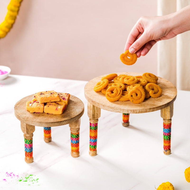 Set Of 2 Wooden Round Table Platters - Wooden platter, round platter, serving platter, platter for snacks