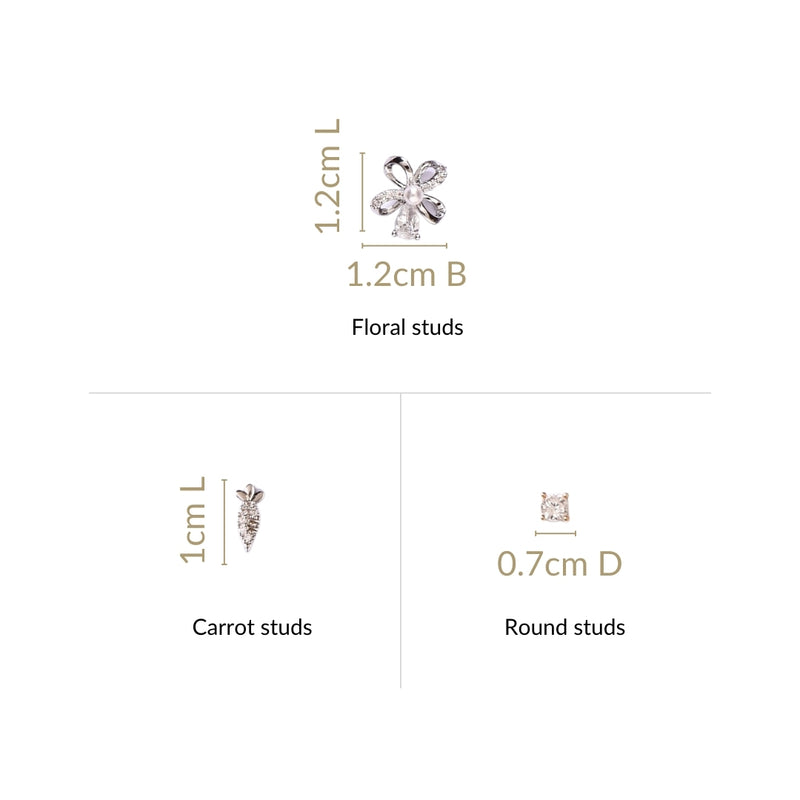 Playful Whimsy Silver Stud Earrings Set Of 3