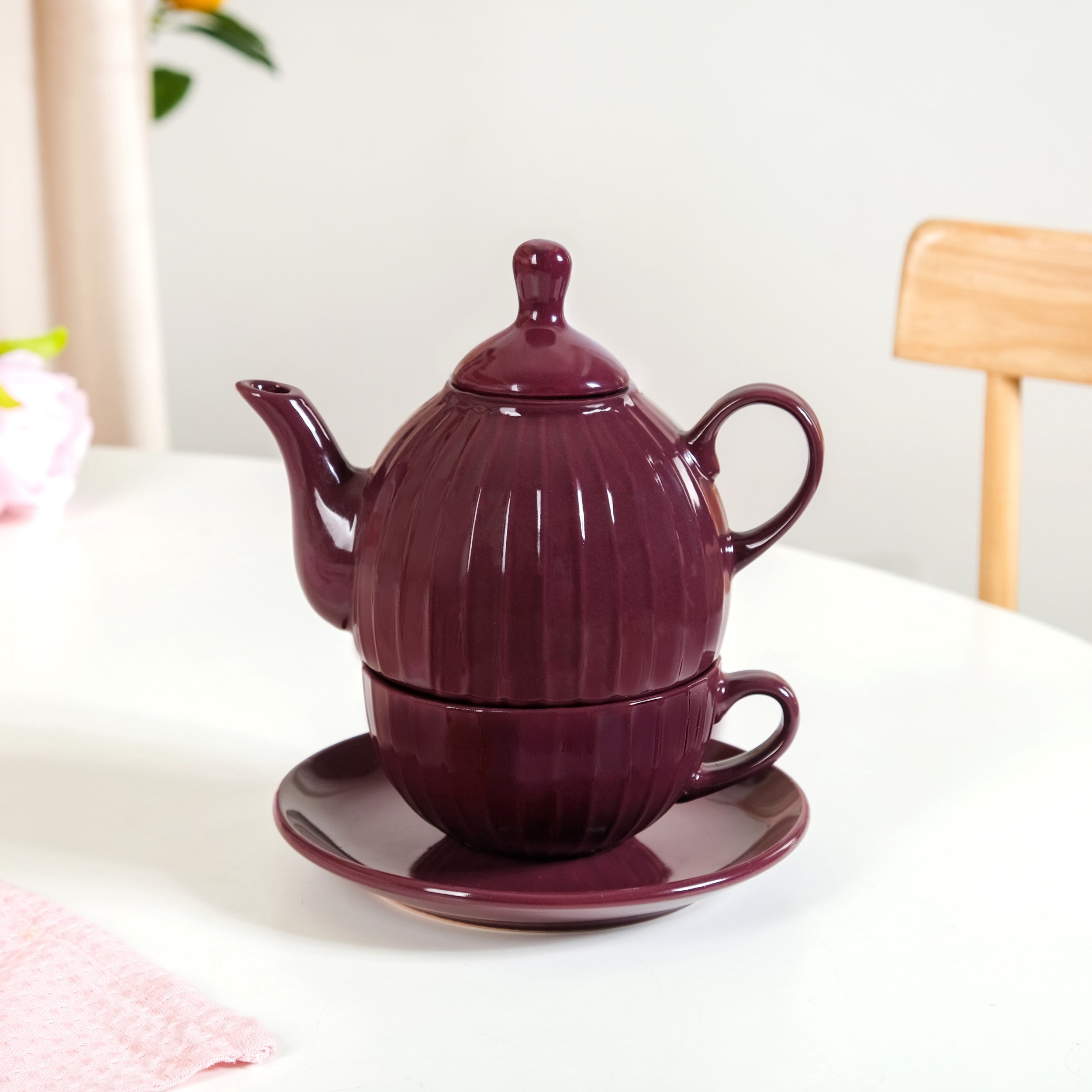 Ceramic Ambrosia One Cup Tea Set Plum Online - Premium Tea Set