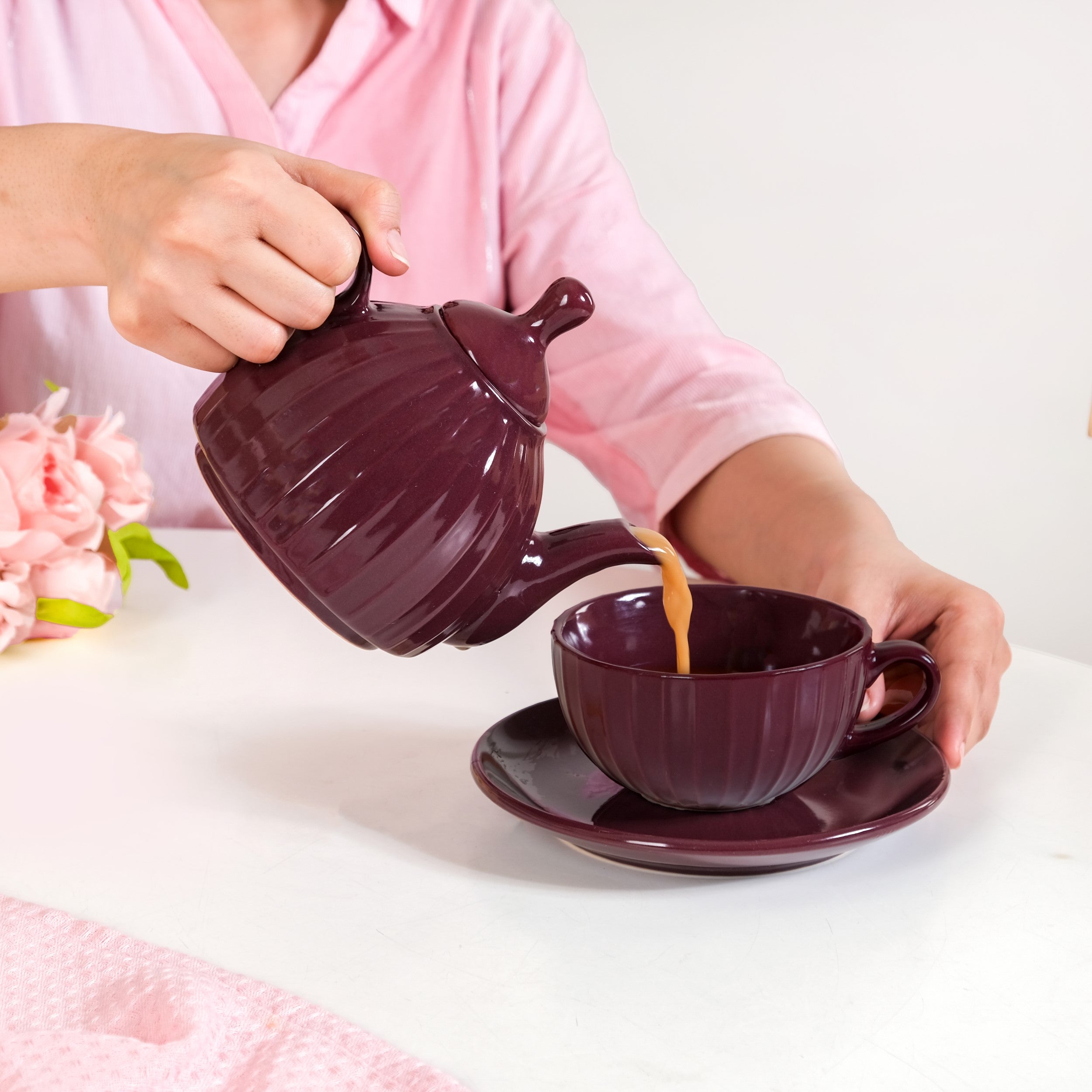 Ceramic Ambrosia One Cup Tea Set Plum Online - Premium Tea Set