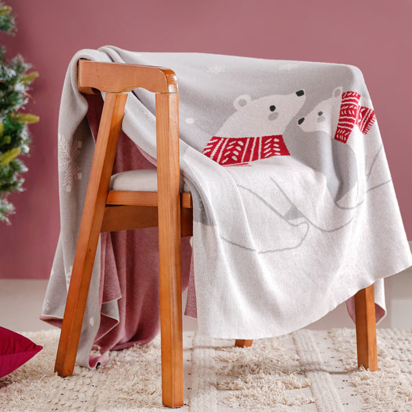 Mumma And Baby Polar Bears Cotton Throw Blanket