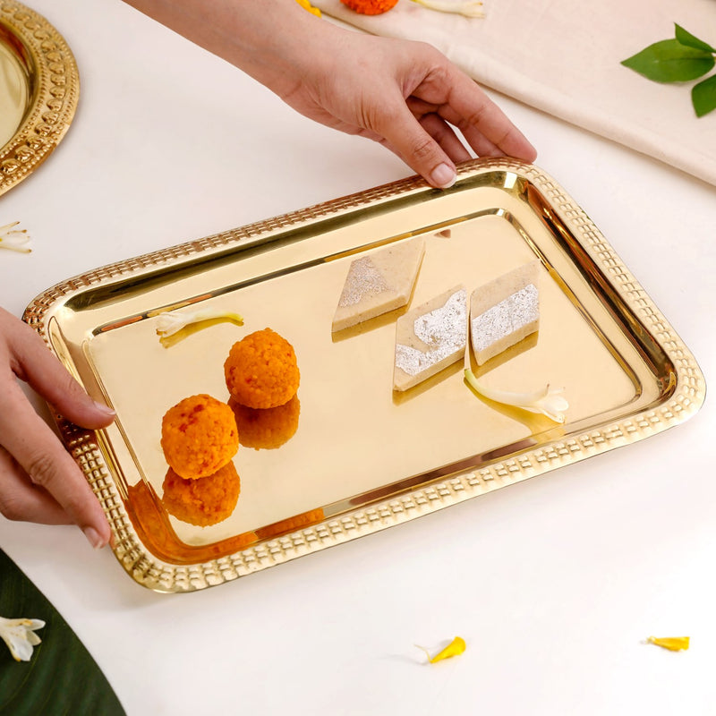 Polished Brass Decorative Tray In Gold