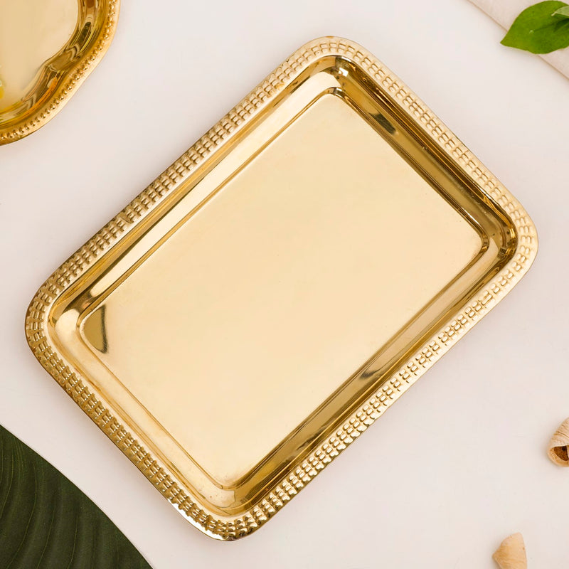 Polished Brass Decorative Tray In Gold