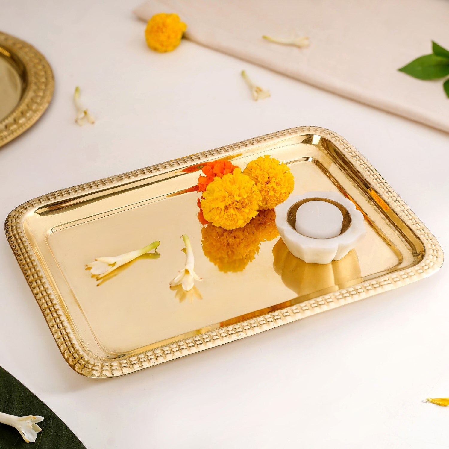 Veda Pure Brass Decorative Tray Gold 30x22cm