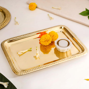 Polished Brass Decorative Tray In Gold