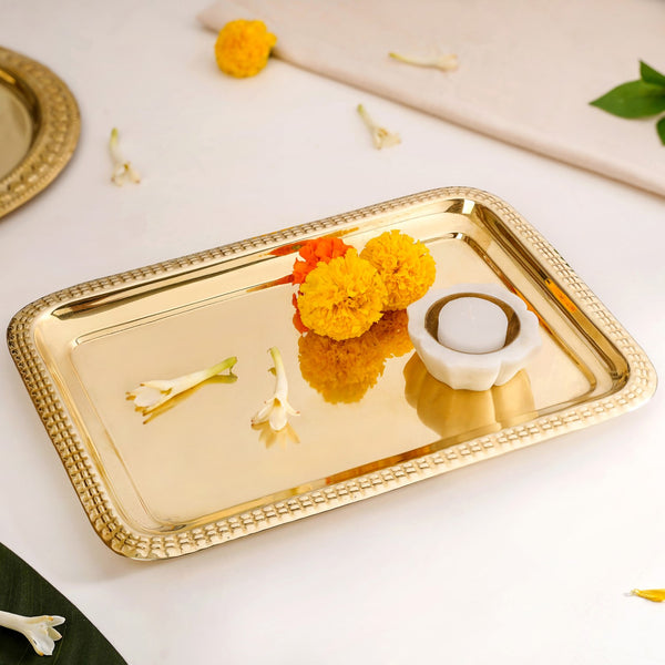 Polished Brass Decorative Tray In Gold
