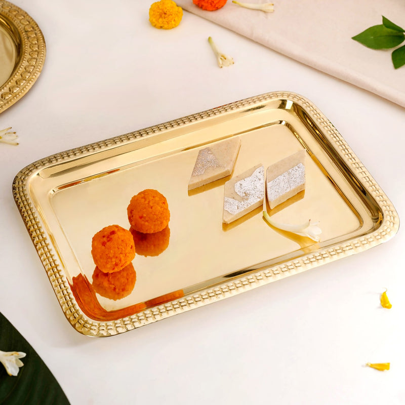 Polished Brass Decorative Tray In Gold