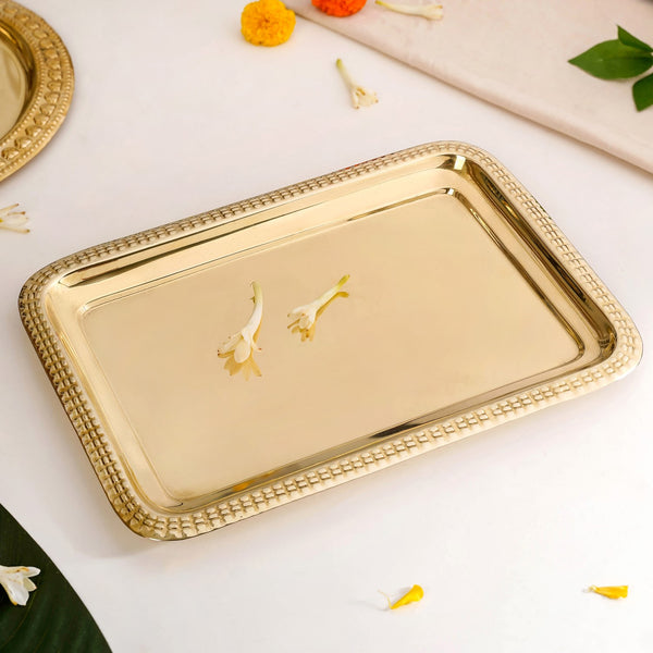 Veda Pure Brass Decorative Tray Gold 30x22cm