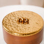 Polished Wood Round Decorative Box With Metal Lid 6 Inch