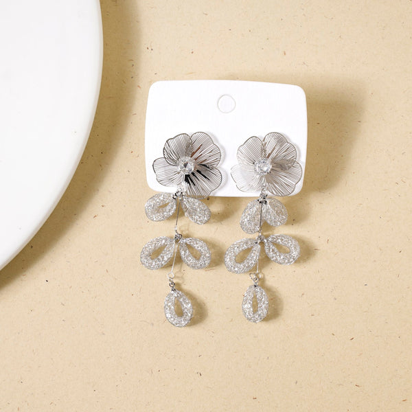 Poppy Blossom Sparkling Silver Danglers