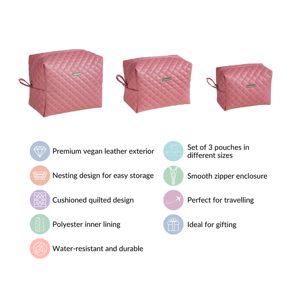 Pink Multipurpose Toiletry Bags Set Of 3